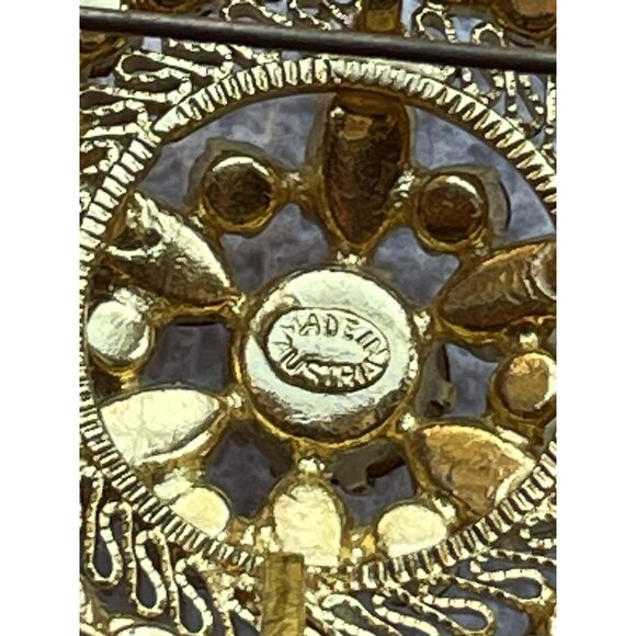 Vintage Rhinestone Brooch Made In Austria Fuchsia Pink Domed Gold-Tone - Picture 10 of 13